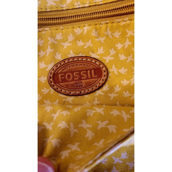 Fossil Coated Canvas Yellow Birds Trees Crossbody Purse Vintage - Picture 9 of 14